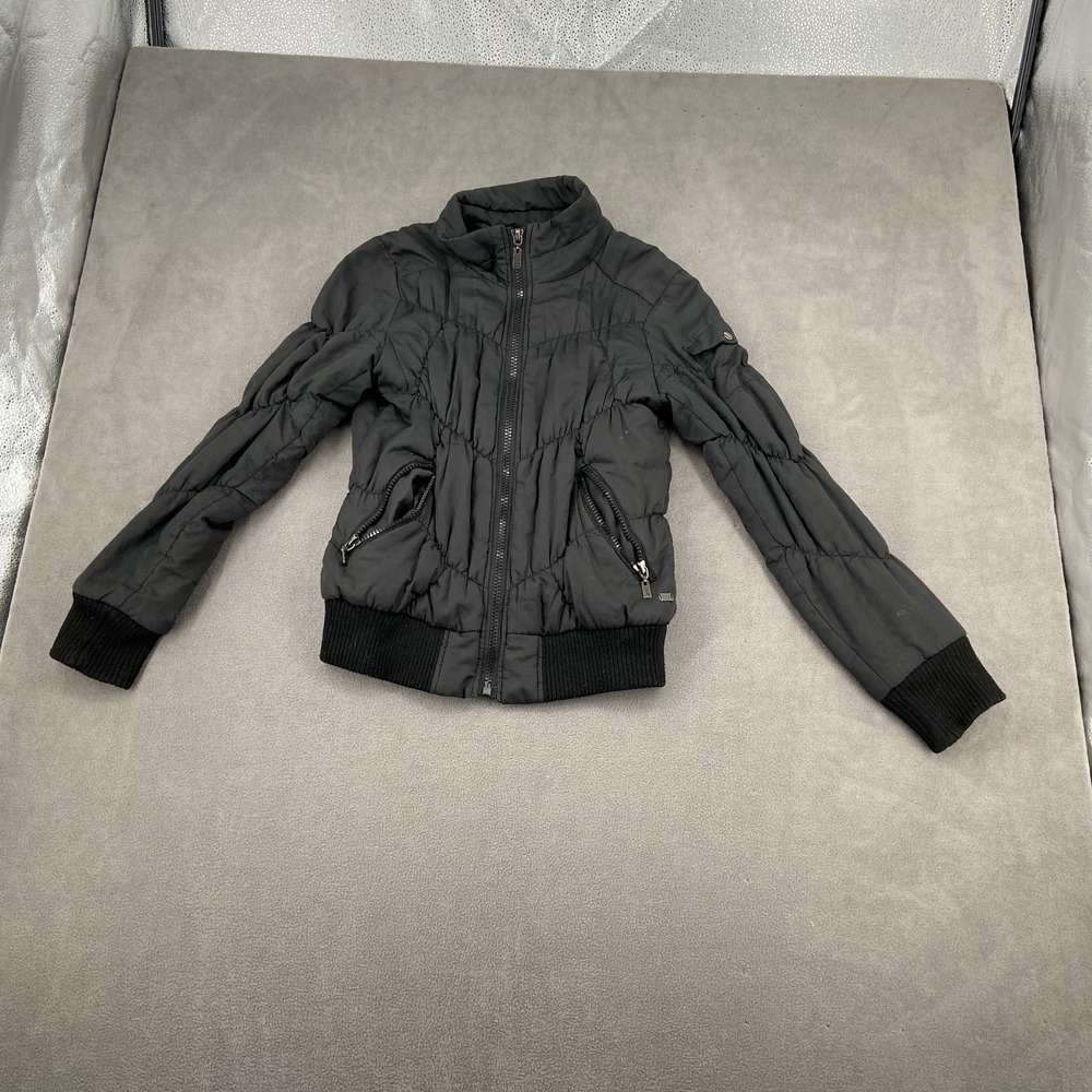 O'Neill Puffer Jacket Womens Black Full Zip Mock Neck Long Sleeve Ribbed Hem